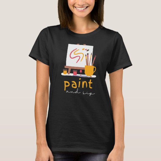 と絵を描パーティーワイン飲みレインボーペイント Tシャツ (正面)