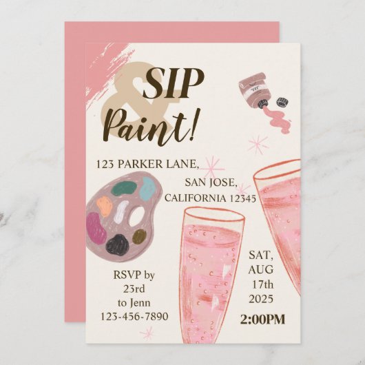 と絵を描招待状ワインの試飲 招待状 (正面/裏面)