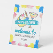 と絵を描Sip Art Birthday Party Welcome Sign 台座サイン (正面)