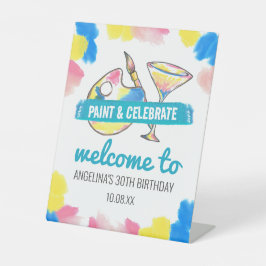 と絵を描Sip Art Birthday Party Welcome Sign 台座サイン