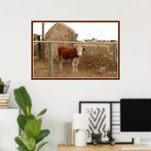 ～と赤い牛のプリント縁ど ポスター (ホームオフィス)