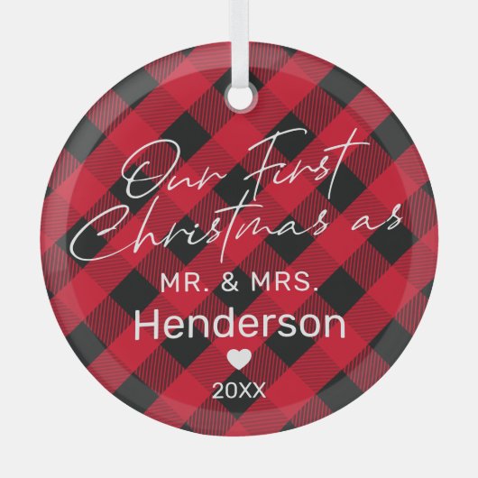 と赤のミセス・初めてのクリスマス ガラスオーナメント (正面)