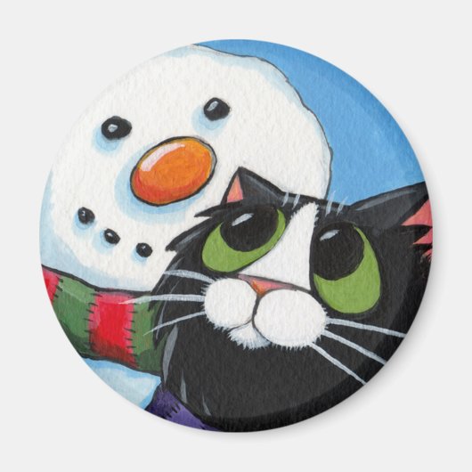 と霜の降りたSox - Catおよび雪だるまマグネット マグネット (正面)