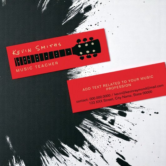 と音楽クール先生モダンの赤い色 スキニー名刺