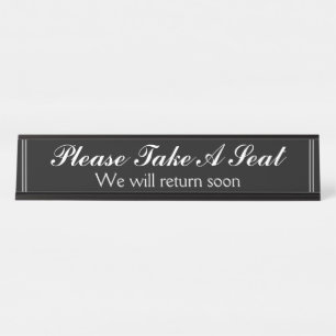 「どうぞお座りください」「すぐ戻ります」 デスクネームプレート