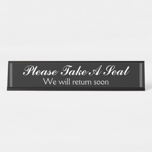 「どうぞお座りください」「すぐ戻ります」 デスクネームプレート (正面)