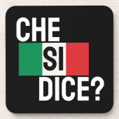 "どうだい？" イタリア語 フレーズ "Che Si Dice?" ブラック コースター (正面)