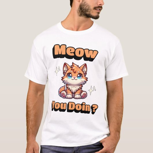 どうやって行くの?愛猫おもしろい好きにかわいい猫プリン Tシャツ (正面)