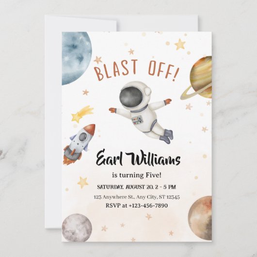 「どけろ!」 宇宙飛行士5誕生日 招待状 (正面)