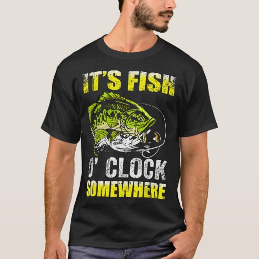 どこかでフィッシングタイム 面白い釣りデザイン Tシャツ (正面)