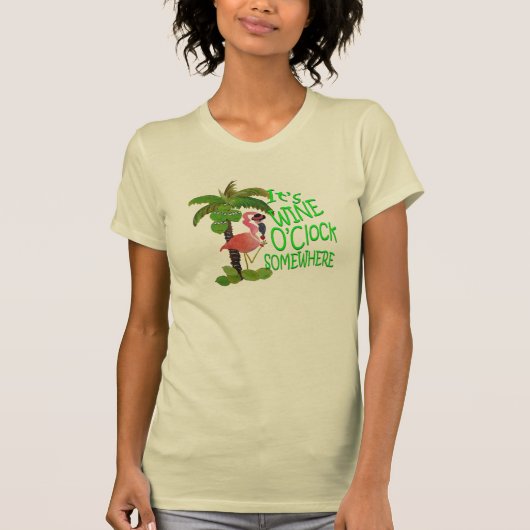 どこかでワインタイム フラミンゴTシャツ Tシャツ (正面)