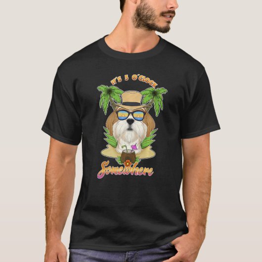 どこかで5時だ 西施犬と飲もう Tシャツ (正面)