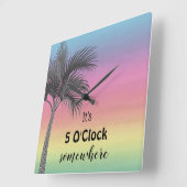 どこかで5時だ |トロピカルスクエアウォールCl スクエア壁時計 (傾斜)