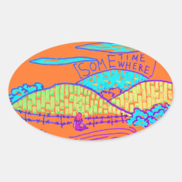 どこかで/いつかオレンジにドードル 楕円形シール