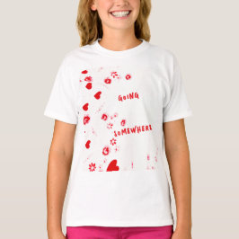 どこかに行く女の子赤いハートシャツ Tシャツ