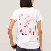 どこかに行く赤いピンクのハート愛デザイン Tシャツ (裏面)
