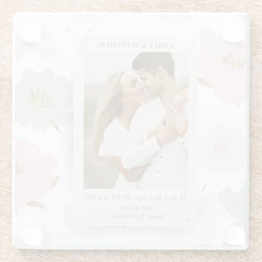 どこからともなくロマンチックなカップルを始パーソナライズされためた ガラスコースター (裏面)