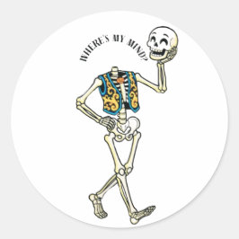 どこだっけ私の頭 Funny Halloween Skeleton Classic R ラウンドシール
