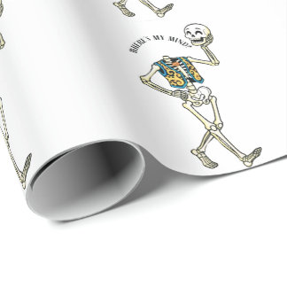 どこだっけ私の頭 Funny Halloween Skeleton Pattern W ラッピングペーパー