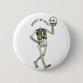 どこだっけ私の頭 Funny Halloween Skeleton Round Button 缶バッジ