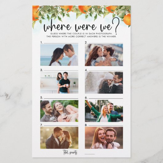 どこでオレンジの柑橘類8カップルの写真をゲームした (正面)