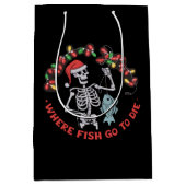 どこで魚が死ぬ漁師クリスマススケルトン ミディアムペーパーバッグ (正面)