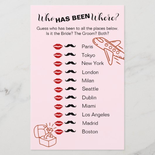 どこにいたの？ブライダルシャワー旅行ゲーム (正面)