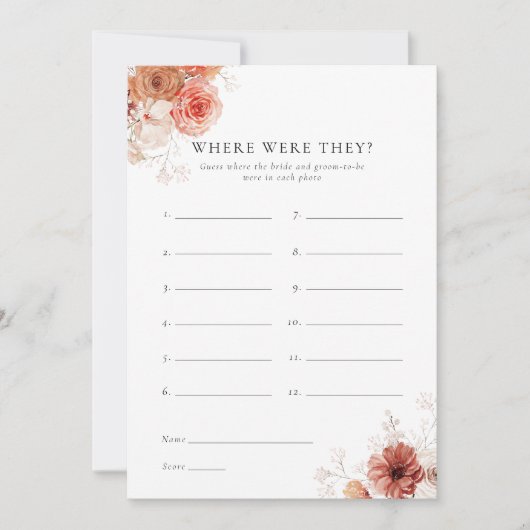 どこに彼らは秋フローラブライダルシャワーゲーム 招待状 (正面)