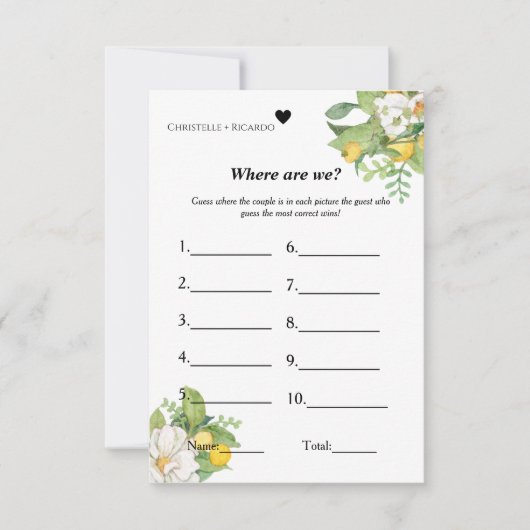 どこに我々はlemonThemeゲームブライダルシャワーゲーム 招待状 (正面)