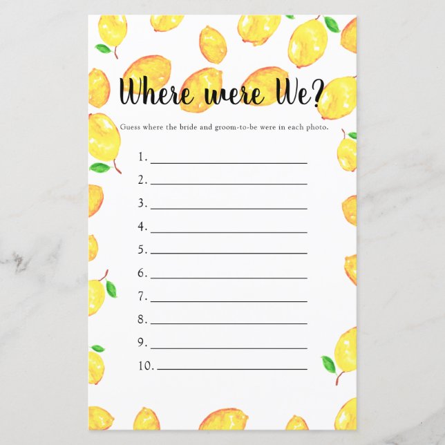 どこに我々ブライダルシャワーゲームレモンパーティー (正面)