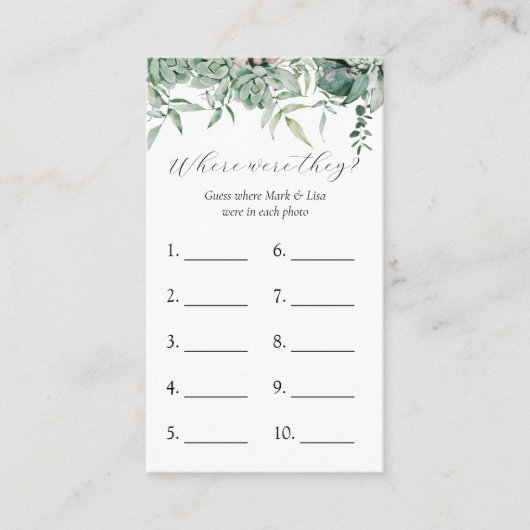 どこに行った？ブライダルシャワーゲーム エンクロージャーカード (正面)