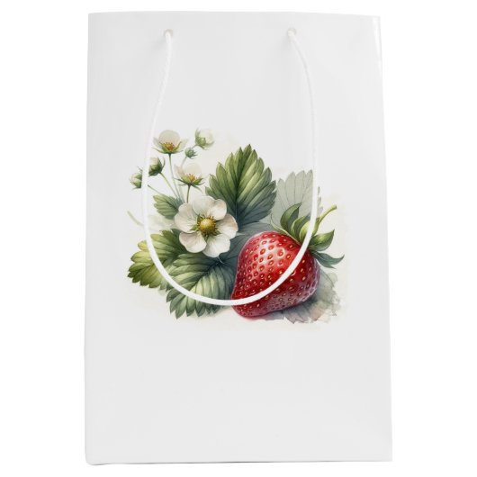 どこまでもスイートなストロベリー＆フラワーパターン ミディアムペーパーバッグ (正面)