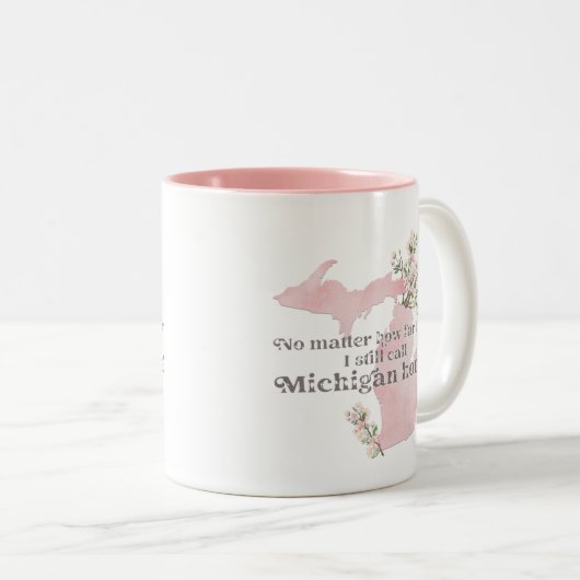 どこまで行ってもミシガンホームに電話する ツートーンマグカップ (正面右)