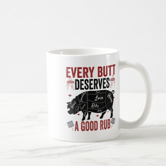 どのお尻も豚肉の良いこすりおもしろい喫煙に値する コーヒーマグカップ (右)