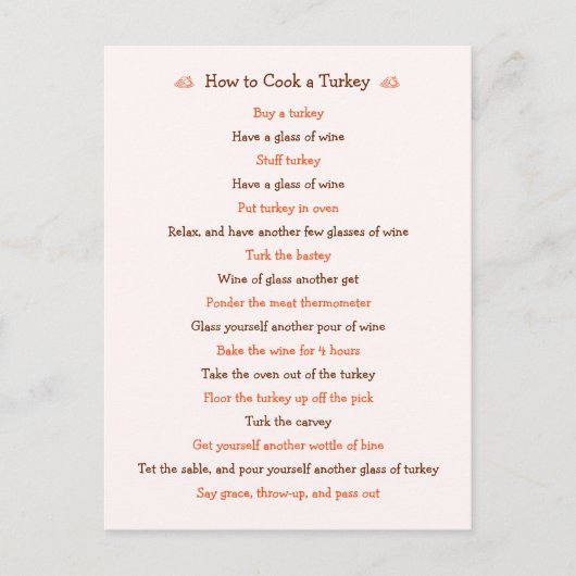 どのようにおもしろい調理師トルコ感謝祭レシピ シーズンポストカード (正面)