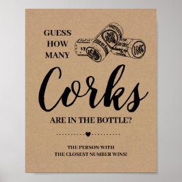 どのように多くのコルクブライダルシャワー素朴なゲームサイン ポスター