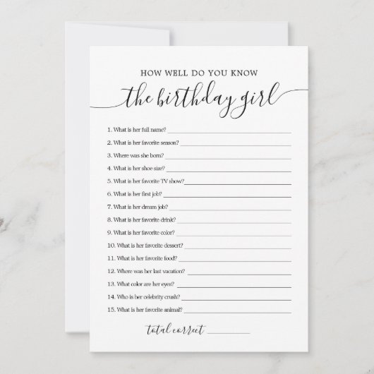 どのように知っている誕生日ガールゲームカード 招待状 (正面)