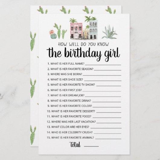 どのように知っている誕生日女の子ゲーム (正面/裏面)