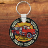 どのように私は転がファイアトラックカスタムの消防士のキーホルダー キーホルダー (正面)