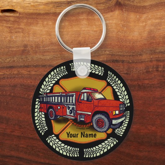 どのように私は転がファイアトラックカスタムの消防士のキーホルダー キーホルダー (正面)