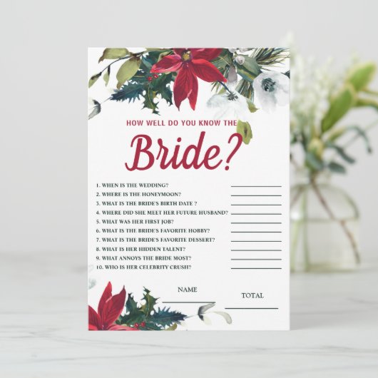 どのように良く知っている新婦ポインセチアブライダルシャワーゲーム 招待状 (スタンド正面)