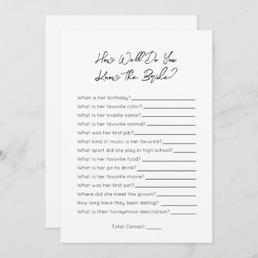 どのように良く花嫁を知っている – ブライダルシャワーゲーム シーズンカード (正面/裏面)