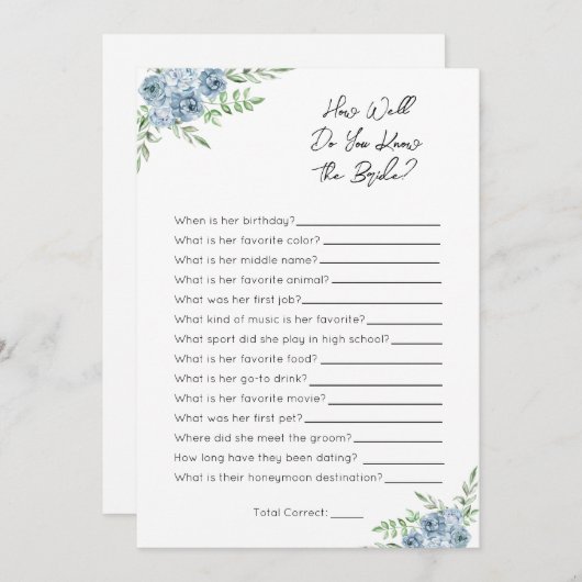 どのように良く花嫁を知っている – ブライダルシャワーゲーム シーズンカード (正面/裏面)