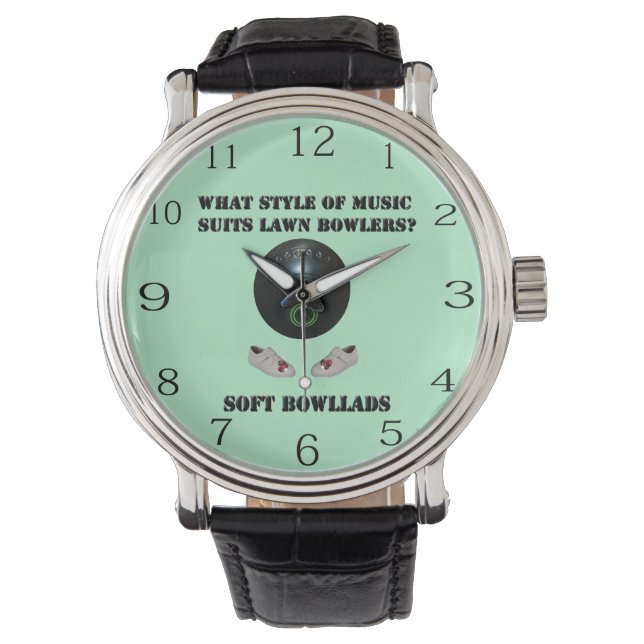 どのスタイルの音楽が芝生のボウリングをする人、 クリケットの投手に合うか 腕時計 (正面)