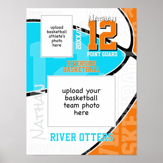 どのチームのカラーでもバスケットボールチーム+アスリートの写真 ポスター (正面)