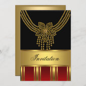 どのパーティー ゴールド ブラック レッド 招待状 (正面/裏面)