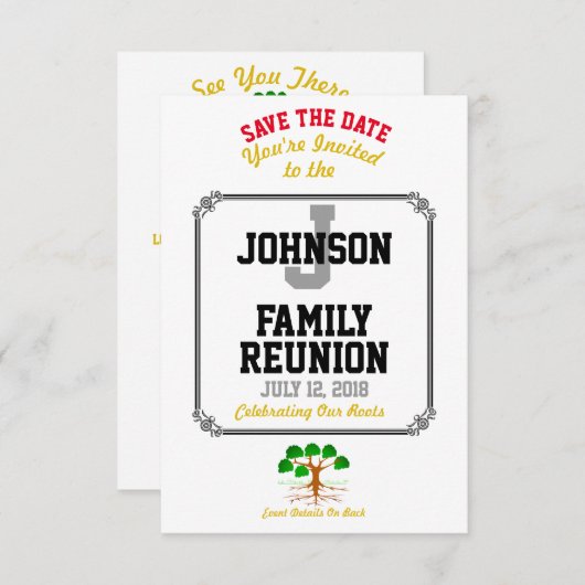 どの名前及び日付の白い家族会でも- セーブザデート (正面/裏面)