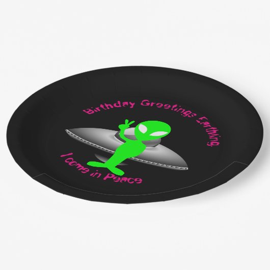 どの大事な行事でも個人化するかわいいエイリアン ペーパープレート (アングル)