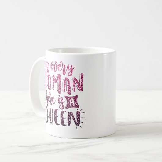 どの女性にもクイーングリッタータイポグラフィ コーヒーマグカップ (正面左)