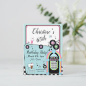 どの年齢にも使える、1950年代のダイナー・誕生日パーティーの招待状 ポストカード (スタンド正面)